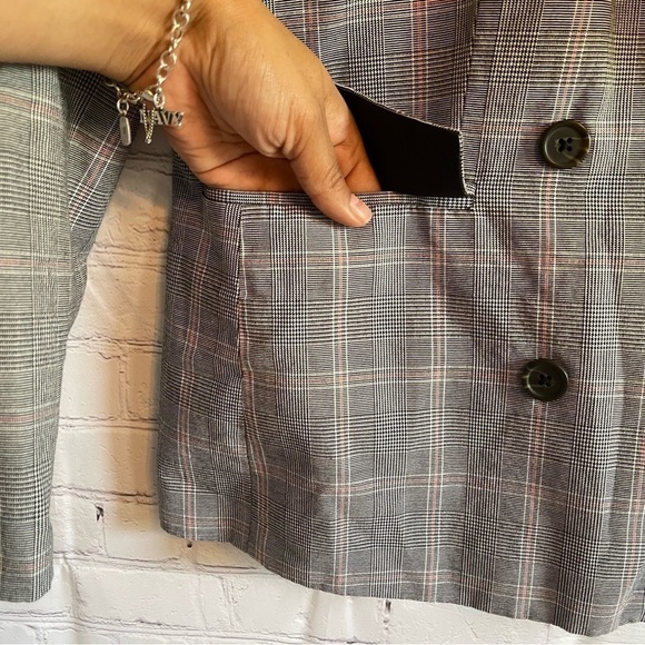 Who What Wear Plaid Roll-Up Cuff Poplin Double Breasted Blazer - Picture 4 of 6